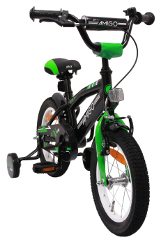 Kinderfahrrad - 14 Zoll - Rahmen 21 cm - Felgenbremse - Farbe: grün-mattschwarz