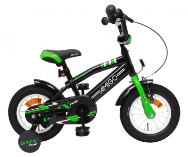 Kinderfahrrad - 12 Zoll - Rahmen 21 cm - Felgenbremse - Farbe: grün-mattschwarz