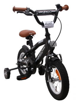 Kinderfahrrad - 12 Zoll - Rahmen 21 cm - Felgenbremse - Farbe: mattschwarz