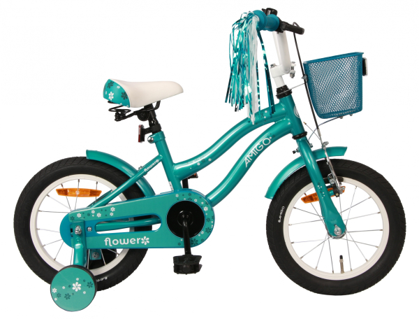 Kinderfahrrad Mädchenfahrrad - 14 Zoll - Rahmen 22 cm - Rücktrittbremse - Farbe: Türkis