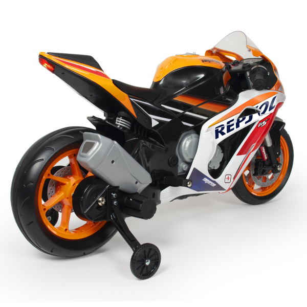 Elektrisches Kindermotorrad - Batteriebetrieb - 12 Volt - 6 km/h - USB - Farbe: orange-weiß