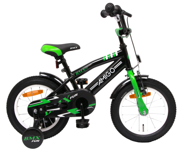 Kinderfahrrad - 14 Zoll - Rahmen 21 cm - Felgenbremse - Farbe: grün-mattschwarz