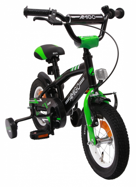 Kinderfahrrad - 12 Zoll - Rahmen 21 cm - Felgenbremse - Farbe: grün-mattschwarz