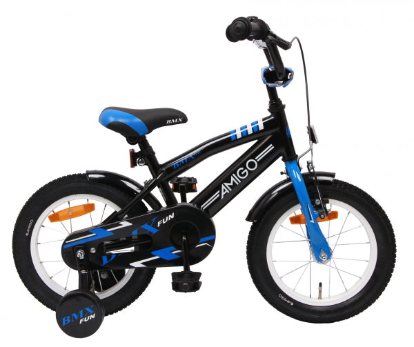 Kinderfahrrad - 14 Zoll - Rahmen 21 cm - Felgenbremse - Farbe: schwarz-blau